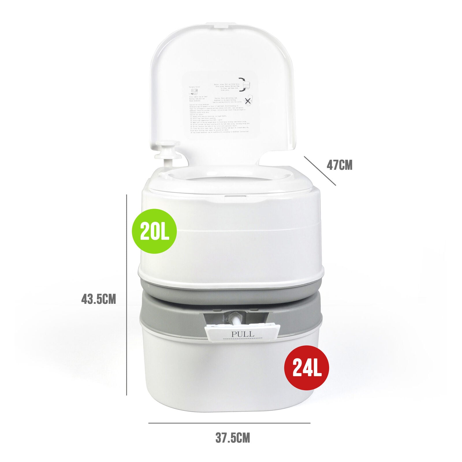 24L Portable Camping, Caravanning Toilet with Odour-Resistant Seal V196-CT24