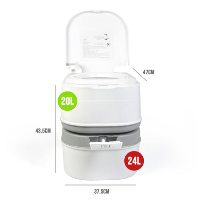 24L Portable Camping, Caravanning Toilet with Odour-Resistant Seal V196-CT24