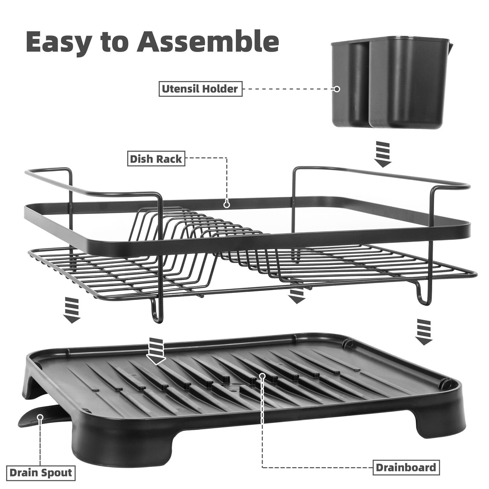 Steel Frame Dish Drying Rack Durable Steel Frame, Removable Utensil Holder, Compact Size for Small Kitchens & V196-DR106