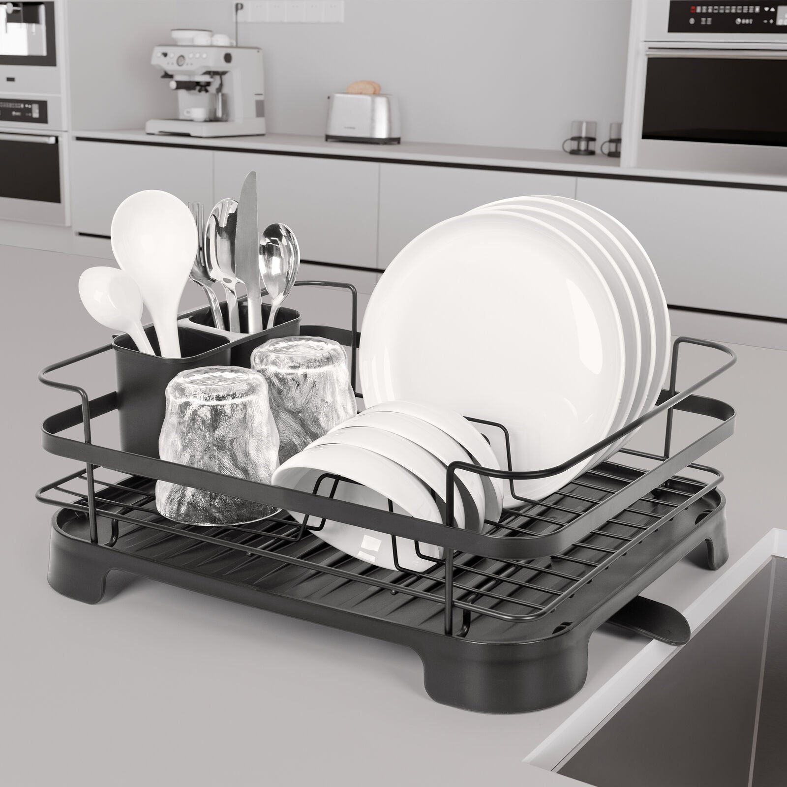 Steel Frame Dish Drying Rack Durable Steel Frame, Removable Utensil Holder, Compact Size for Small Kitchens & V196-DR106