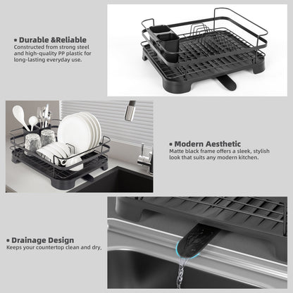 Steel Frame Dish Drying Rack Durable Steel Frame, Removable Utensil Holder, Compact Size for Small Kitchens & V196-DR106