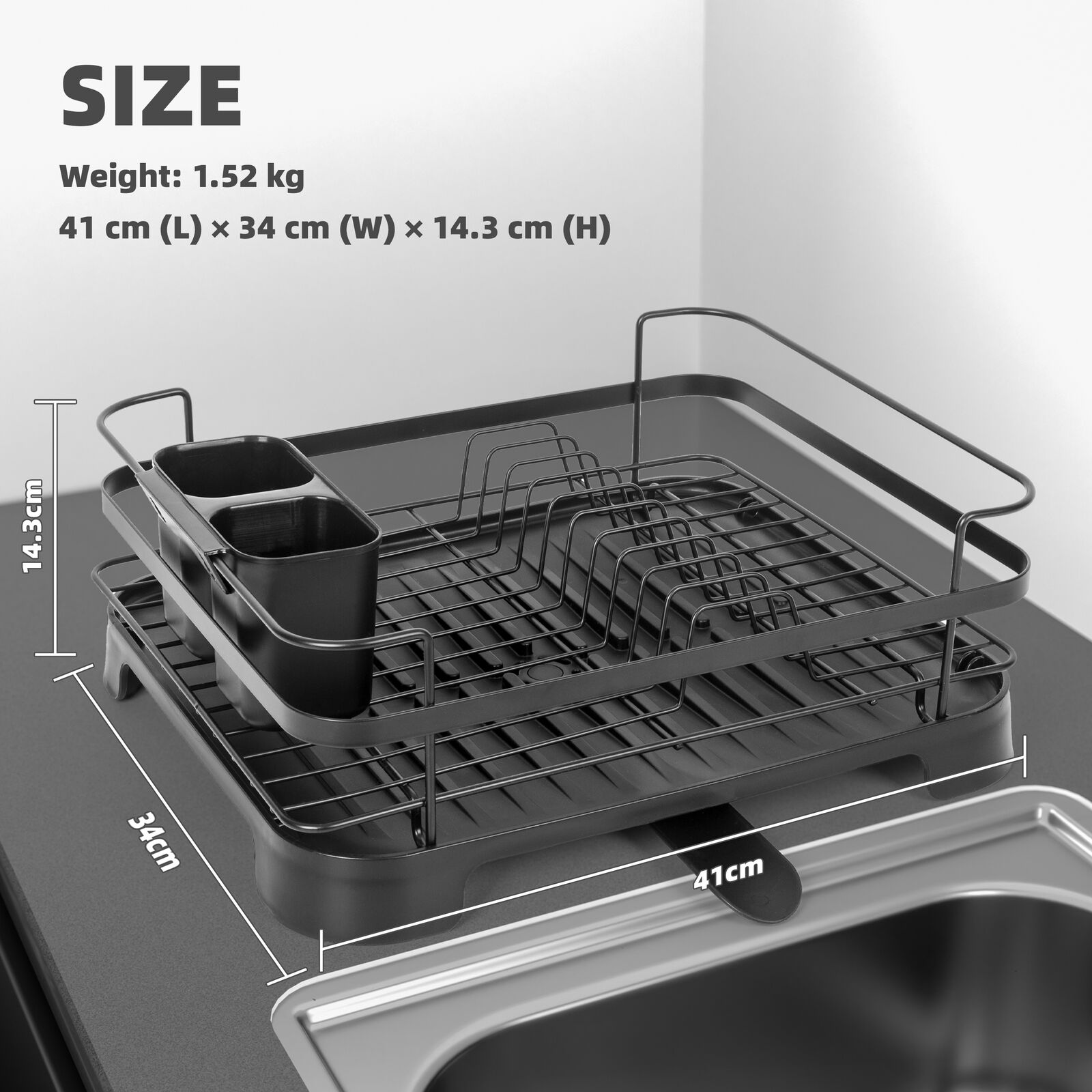 Steel Frame Dish Drying Rack Durable Steel Frame, Removable Utensil Holder, Compact Size for Small Kitchens & V196-DR106