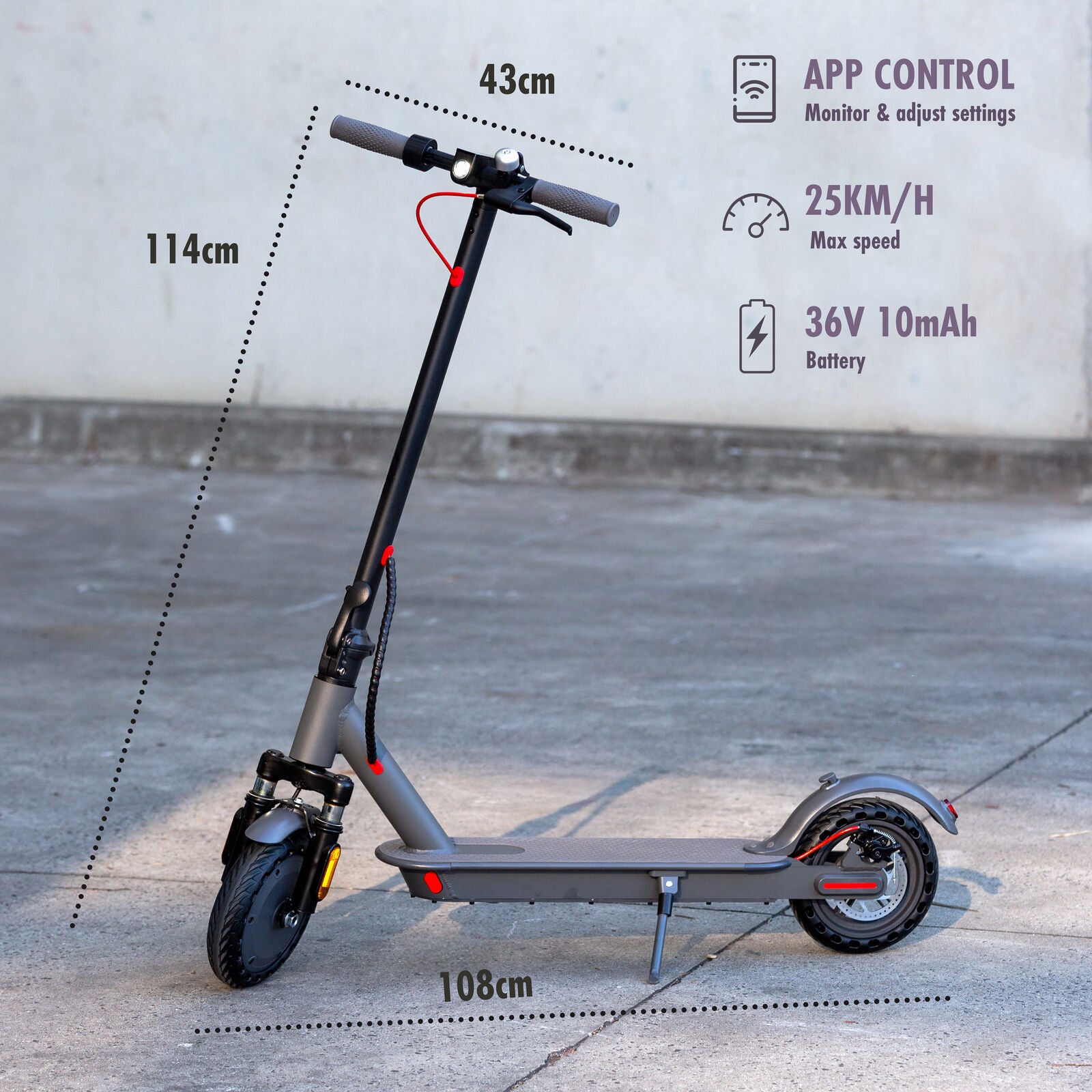 Electric Scooter, 350W Motor, 8.5 inch Tyres, Front Suspension, Smart App, Foldable, 25kph V196-ES150