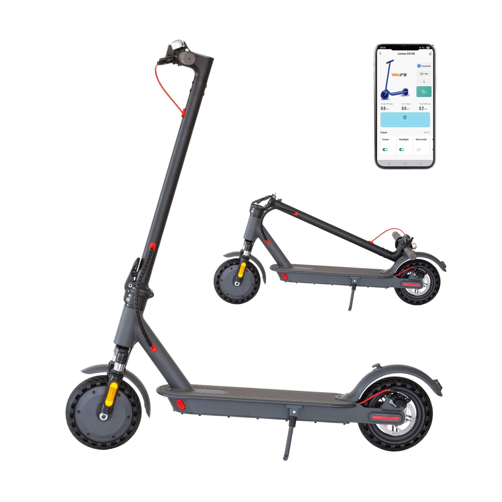 Electric Scooter, 350W Motor, 8.5 inch Tyres, Front Suspension, Smart App, Foldable, 25kph V196-ES150