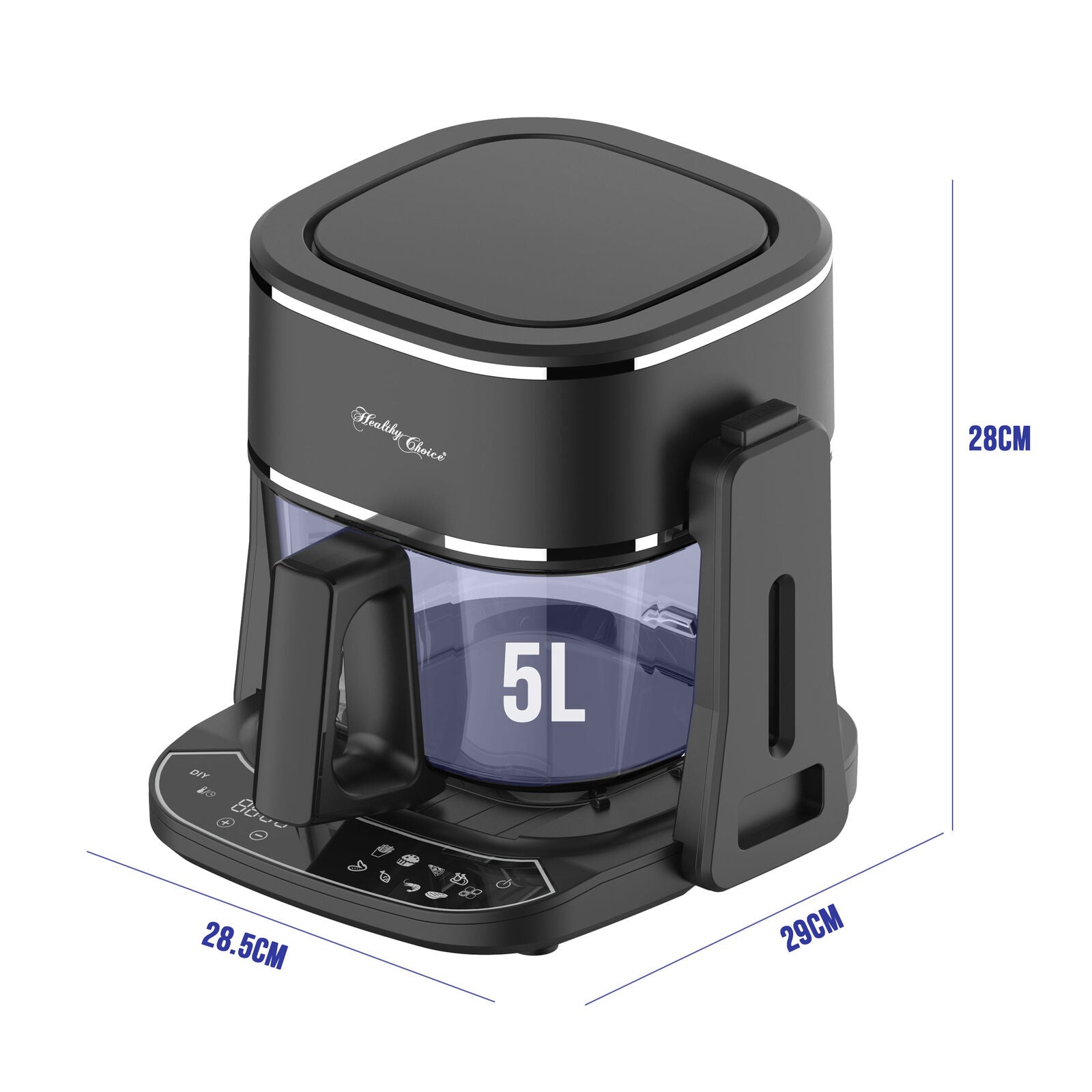 5L 2in1 Air Fryer and Grill, 1400W, Digital Touch Control, Clear Glass Cooking Basket V196-GAF505