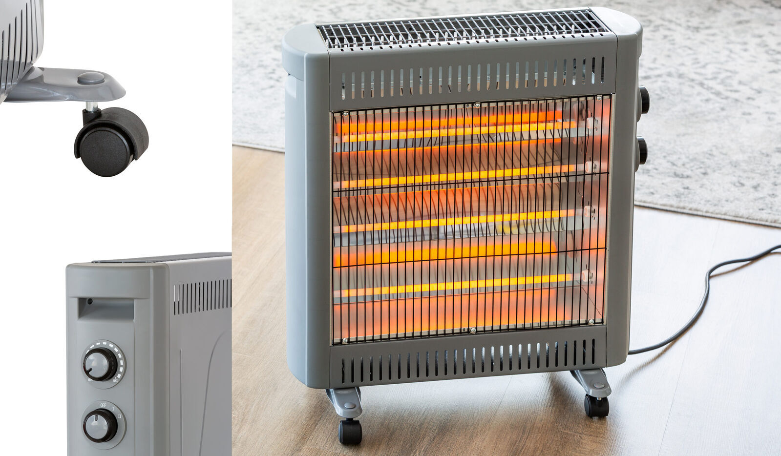 2200W Quartz Infrared Radiant Heater with Adjustable Thermostat and 2 Power Settings V196-H220