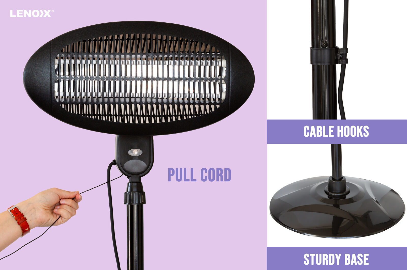 2000W 2.1m Free Standing Adjustable Portable Outdoor Electric Patio Heater Black V196-H600