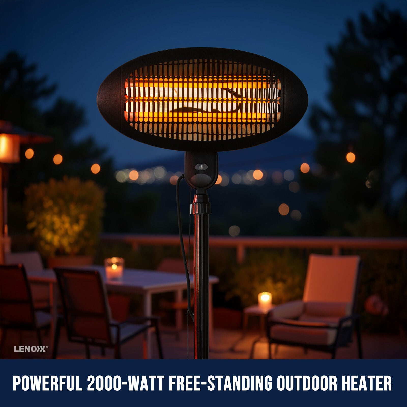 2000W 2.1m Free Standing Adjustable Portable Outdoor Electric Patio Heater Black V196-H600