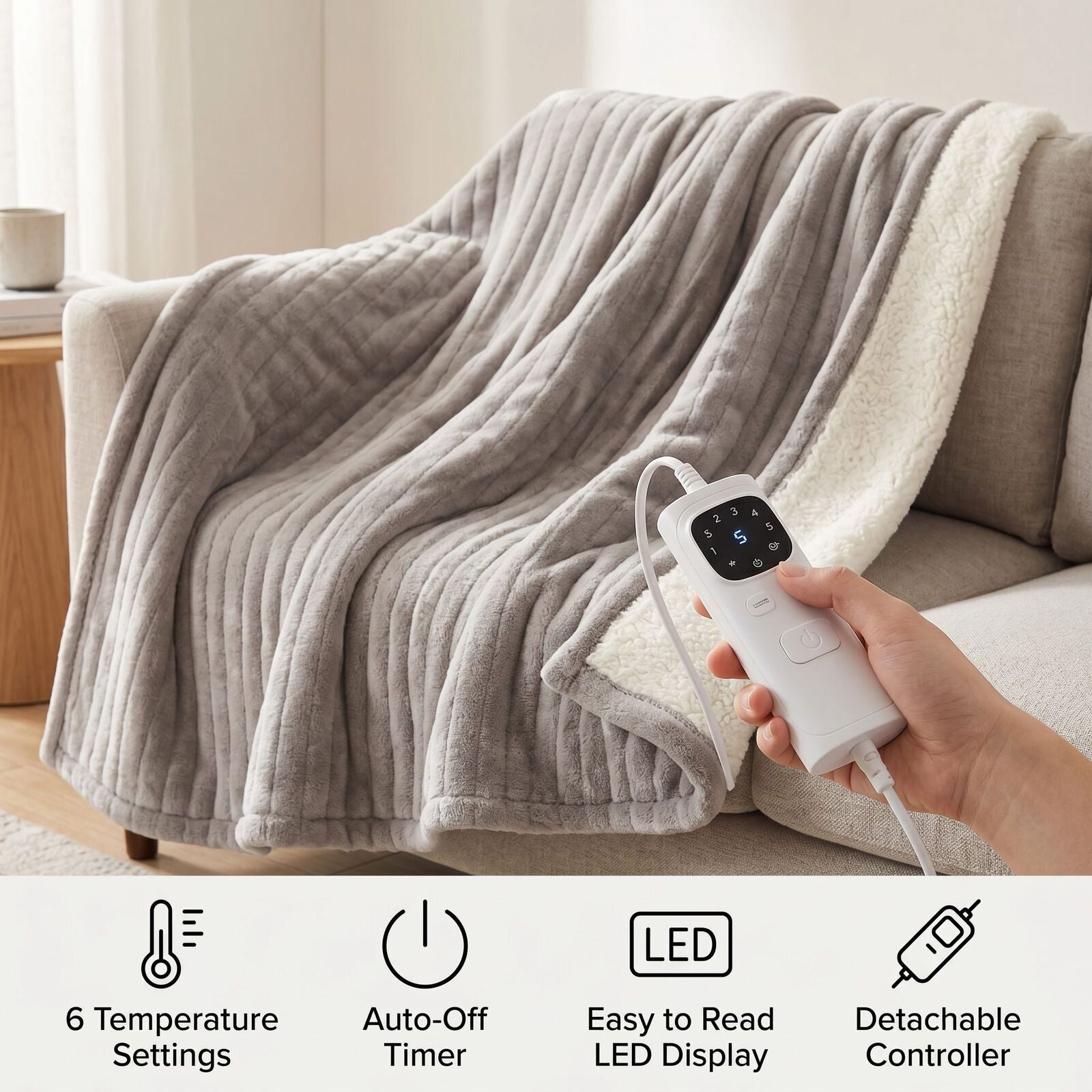 Heated Throw Blanket, Soft Double-Sided Fleece with Adjustable Heat Settings V196-HT111