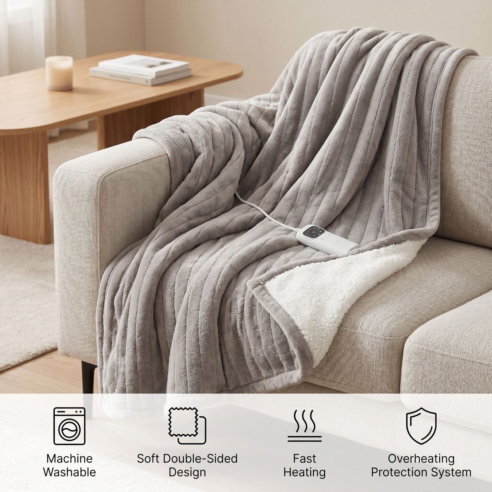 Heated Throw Blanket, Soft Double-Sided Fleece with Adjustable Heat Settings V196-HT111
