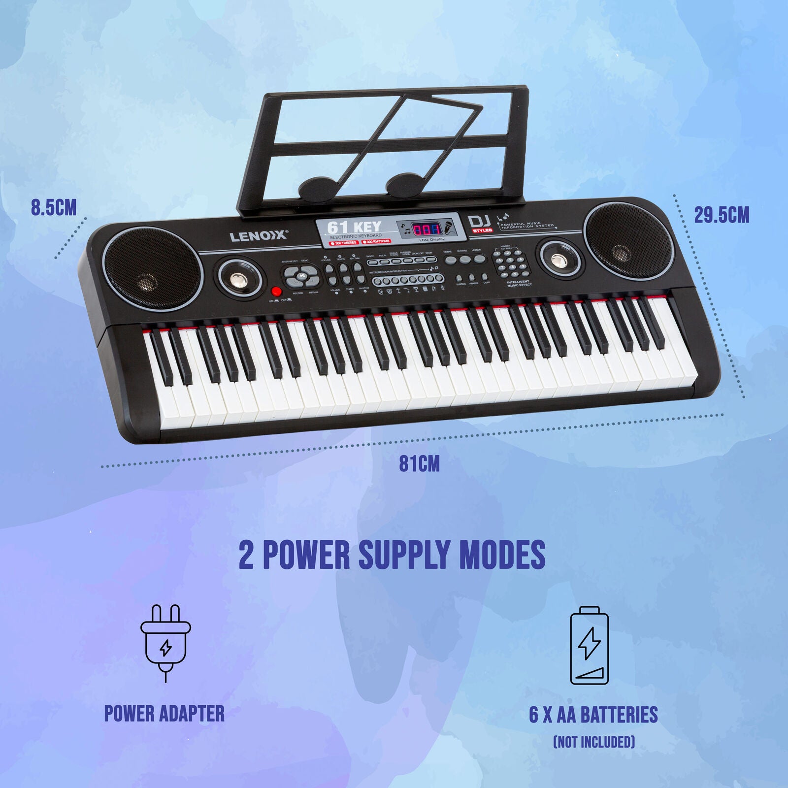 61-Key Electronic Learning Piano Keyboard, Light-Up Keys, LCD Display, with Music Stand Holder V196-KB328