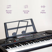61-Key Electronic Learning Piano Keyboard, Light-Up Keys, LCD Display, with Music Stand Holder V196-KB328