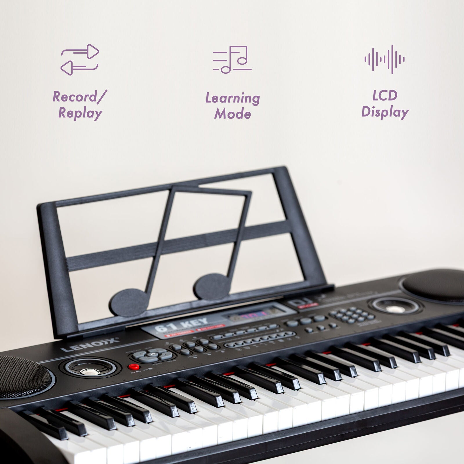 61-Key Electronic Learning Piano Keyboard, Light-Up Keys, LCD Display, with Music Stand Holder V196-KB328