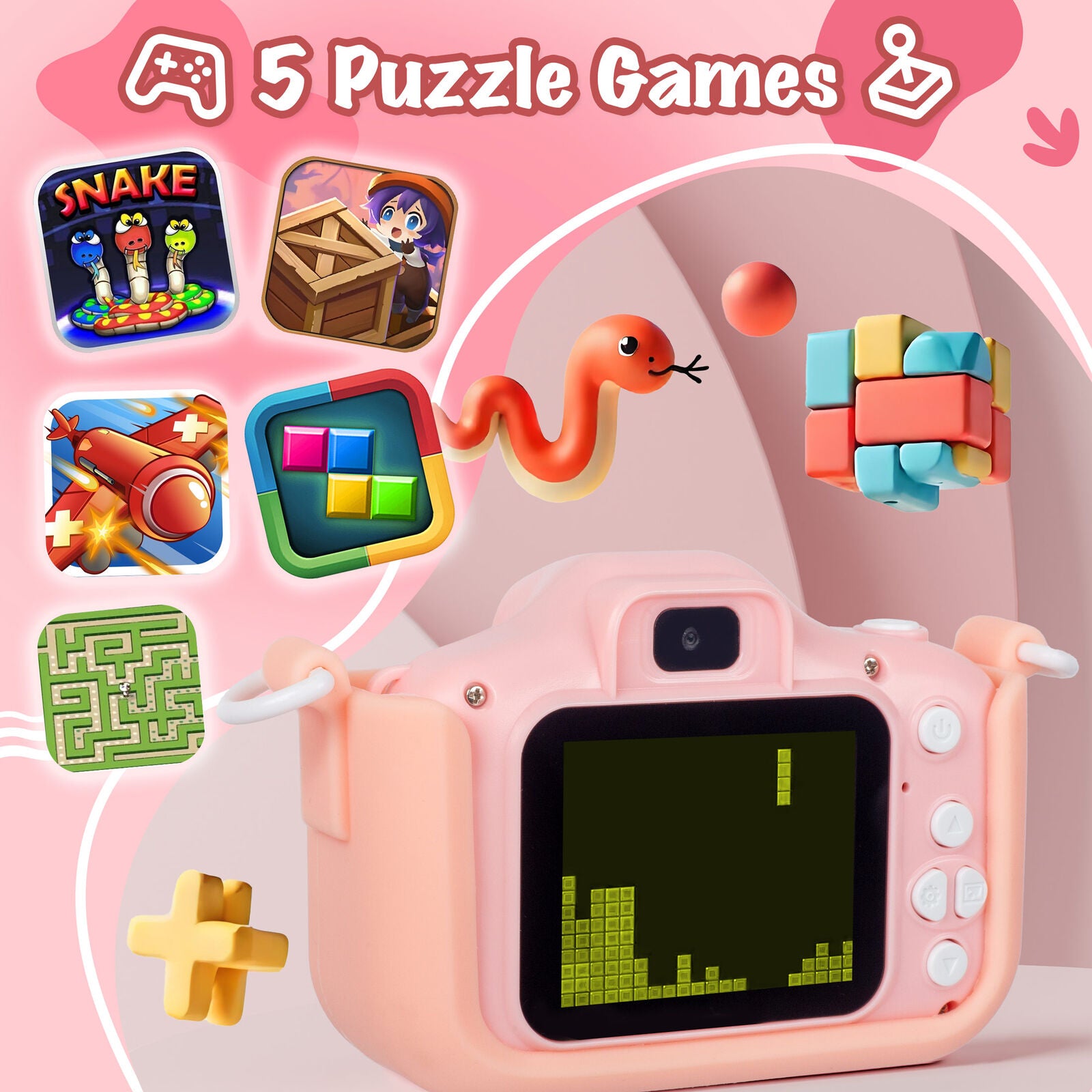 Kids Digital Dual Lens Camera, 4x Zoom and HD Video Recording (Pink) V196-KDC-0024