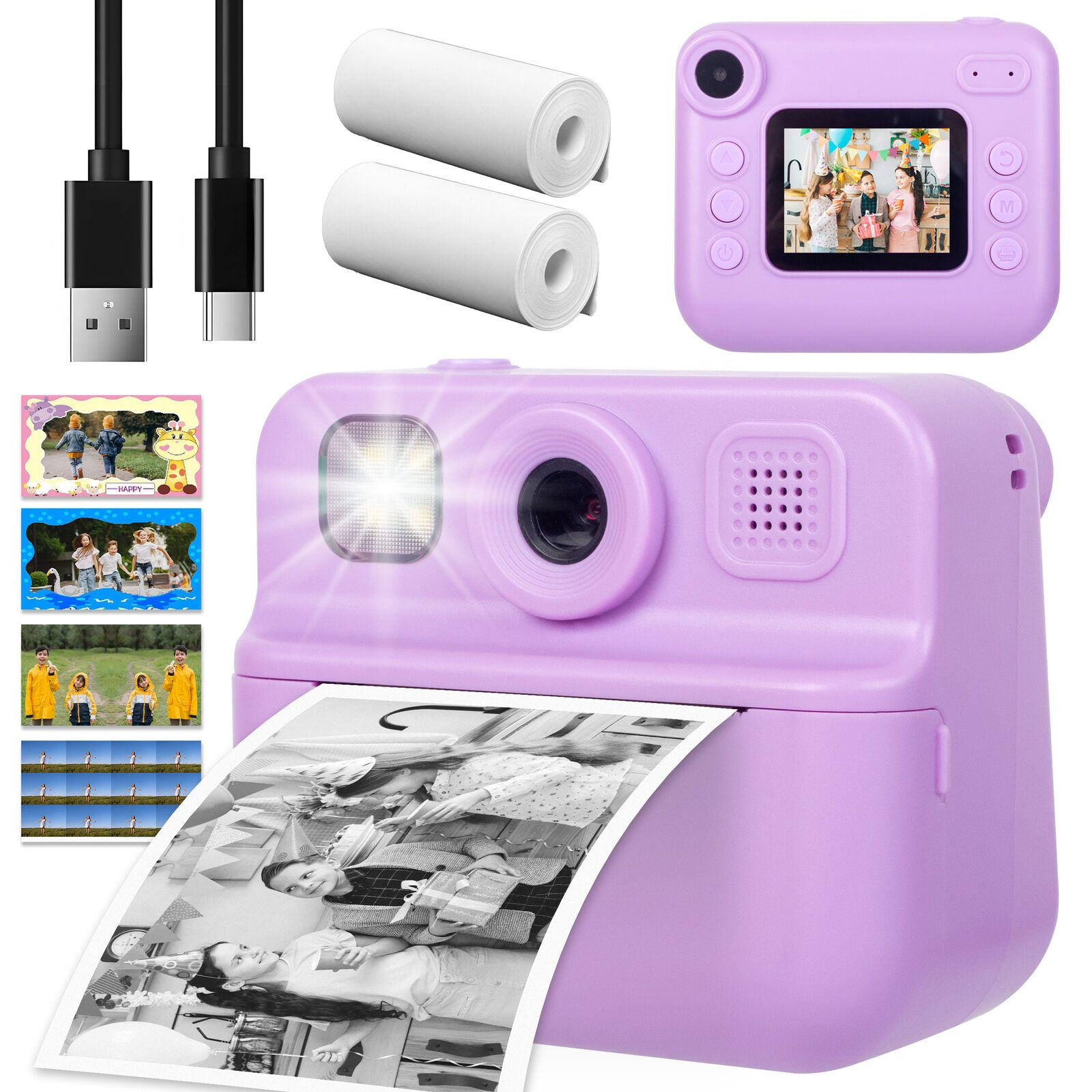 Kids 48MP Instant Print Camera with Dual Lens and 1080P HD Video V196-KDC-030D