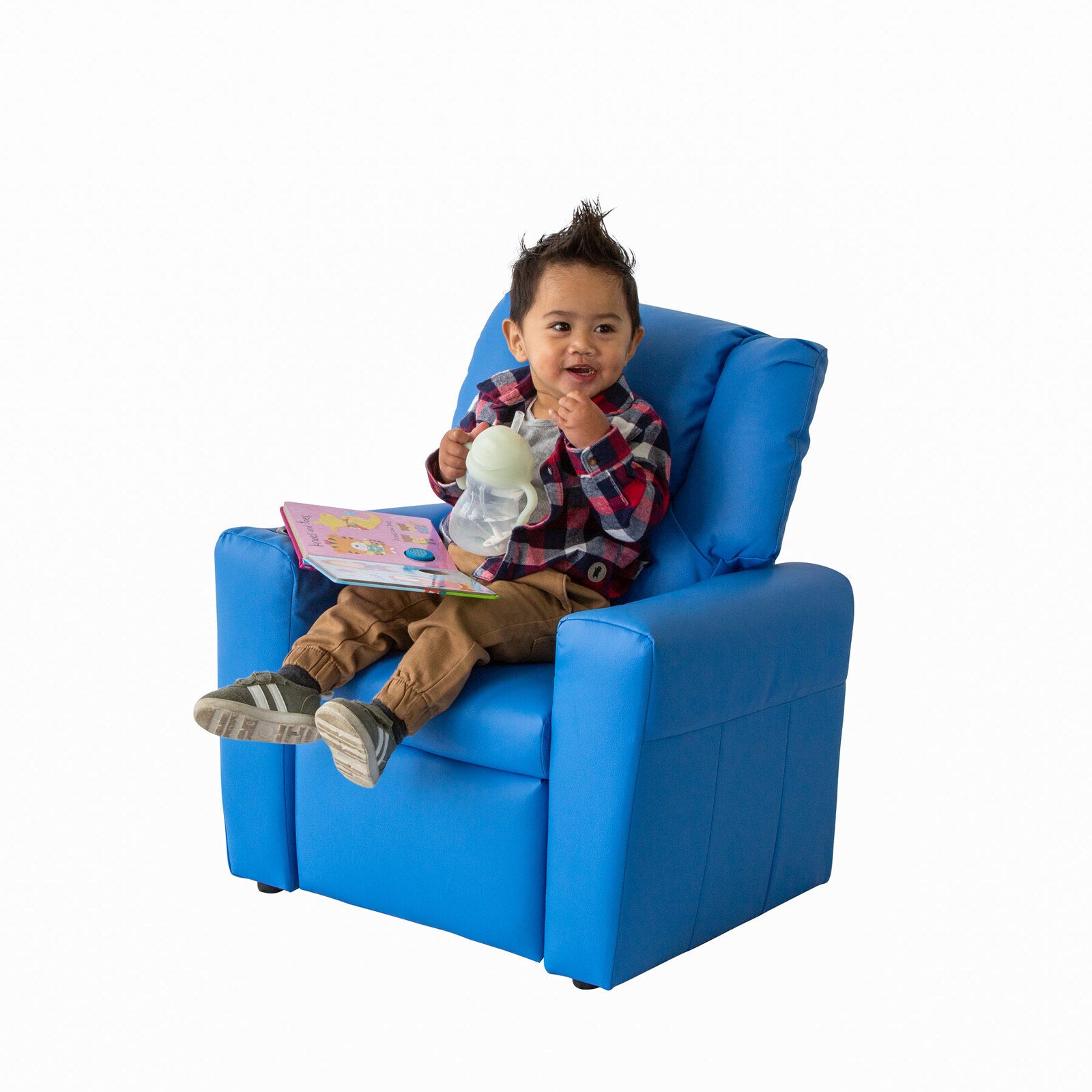 Kids Light Blue Recliner Chair w/ Footrest & Cup Holder V196-KR590LB_K