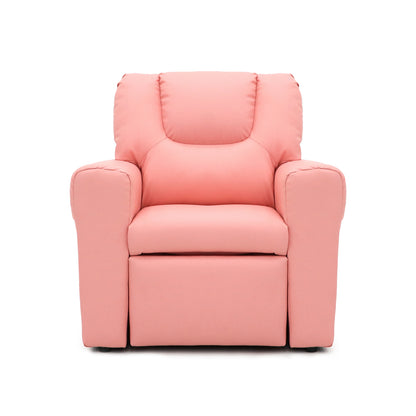 Kids Pink Recliner Chair w/ Footrest & Cup Holder V196-KR590P_K