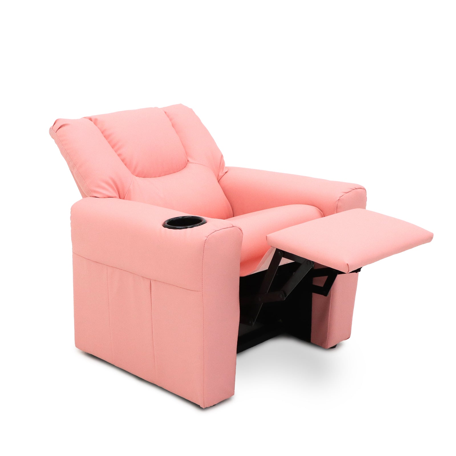 Kids Pink Recliner Chair w/ Footrest & Cup Holder V196-KR590P_K