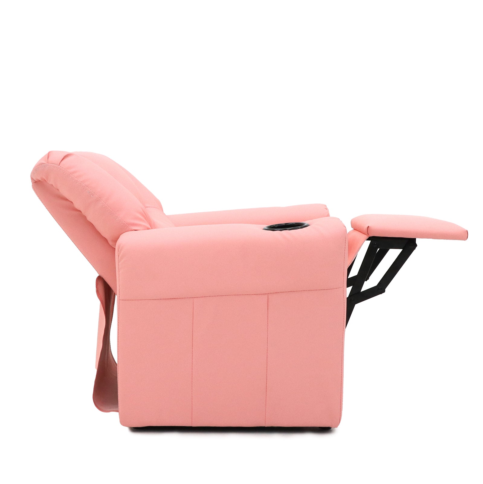 Kids Pink Recliner Chair w/ Footrest & Cup Holder V196-KR590P_K