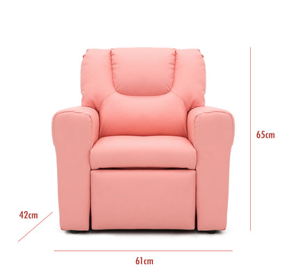 Kids Pink Recliner Chair w/ Footrest & Cup Holder V196-KR590P_K