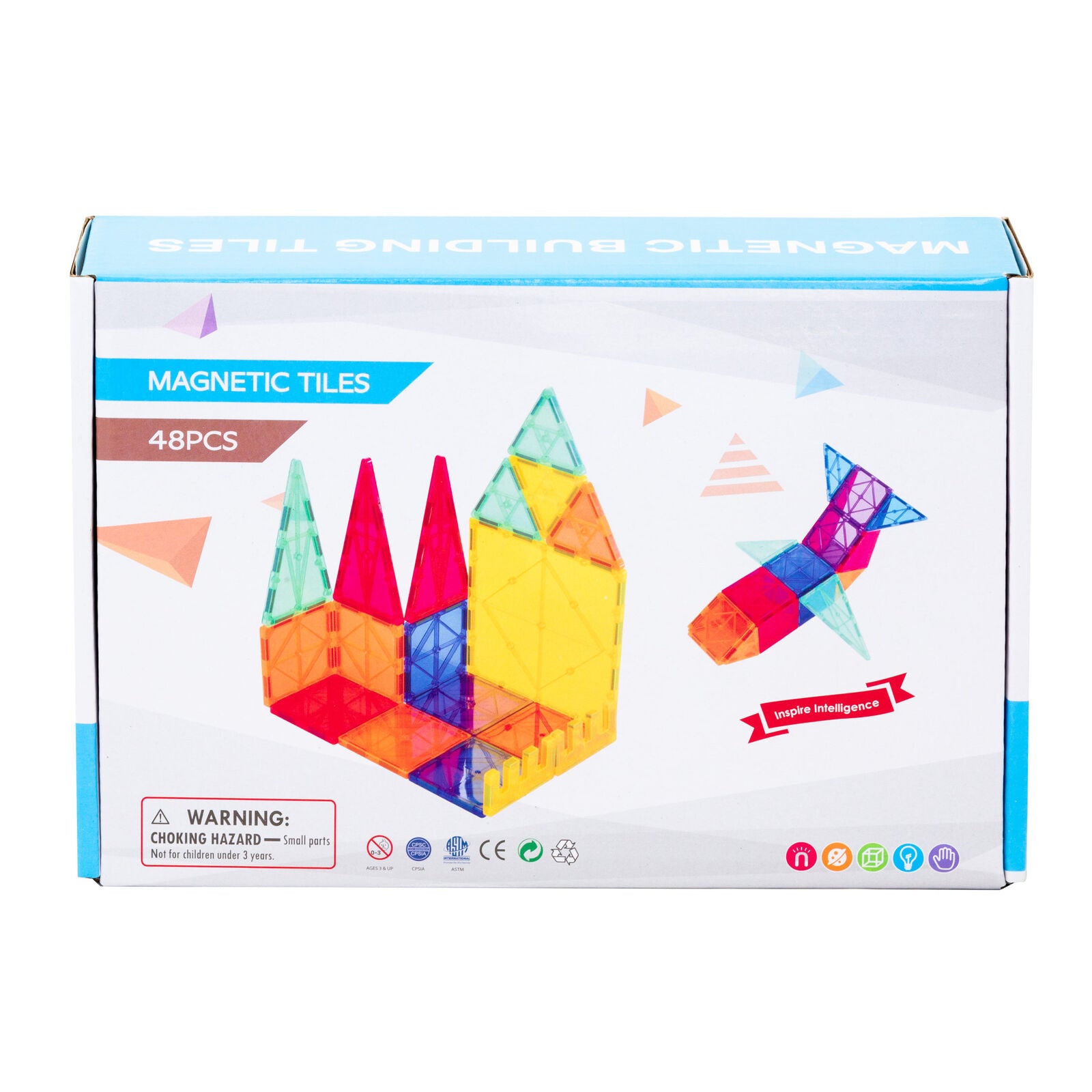 48 Pcs non-toxic STEM Educational, Durable Magnetic Tiles/Puzzle with Storage Bag V196-LZW-801