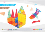 48 Pcs non-toxic STEM Educational, Durable Magnetic Tiles/Puzzle with Storage Bag V196-LZW-801