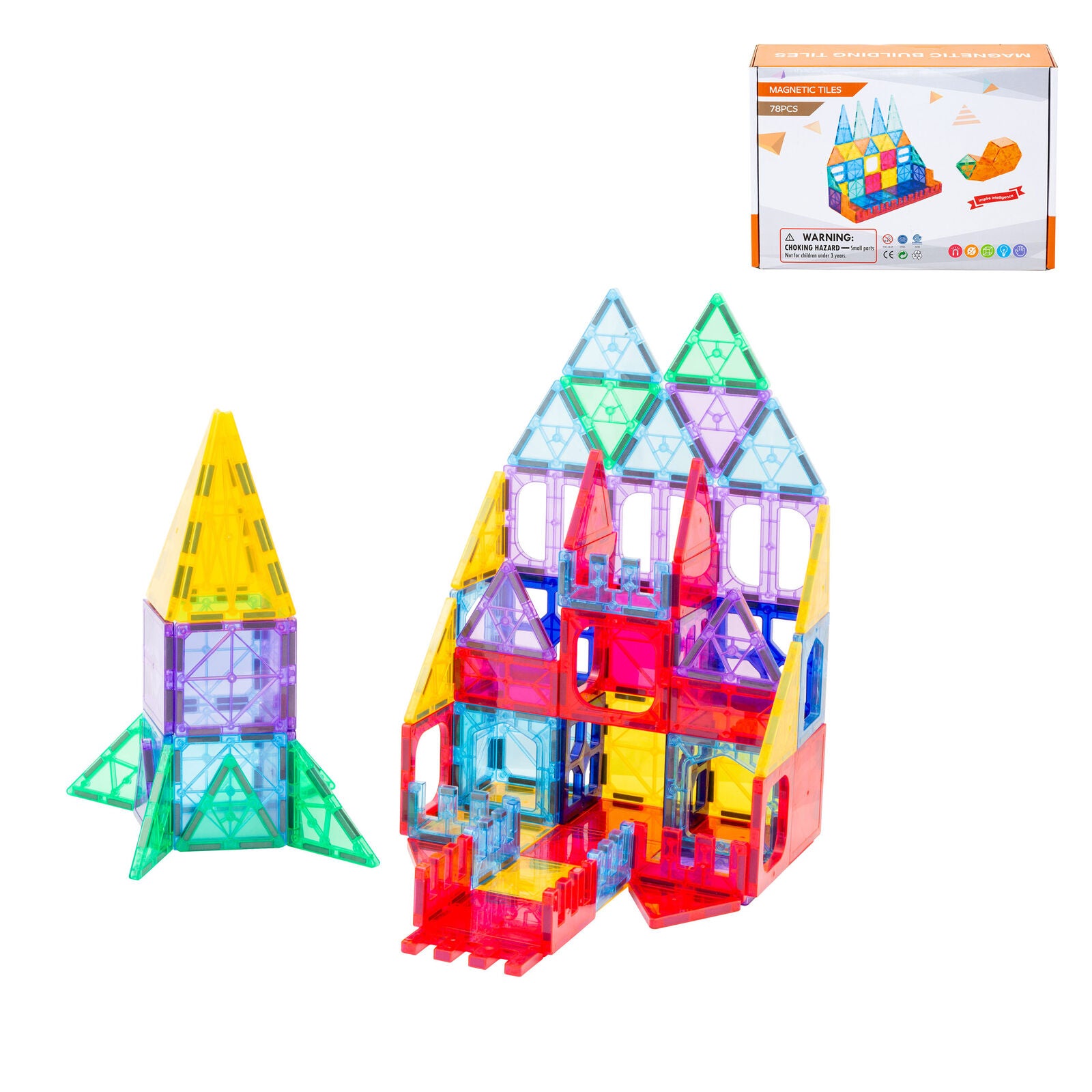 78 Pcs non-toxic STEM Educational, Durable Magnetic Tiles/Puzzle with Storage Bag V196-LZW-802