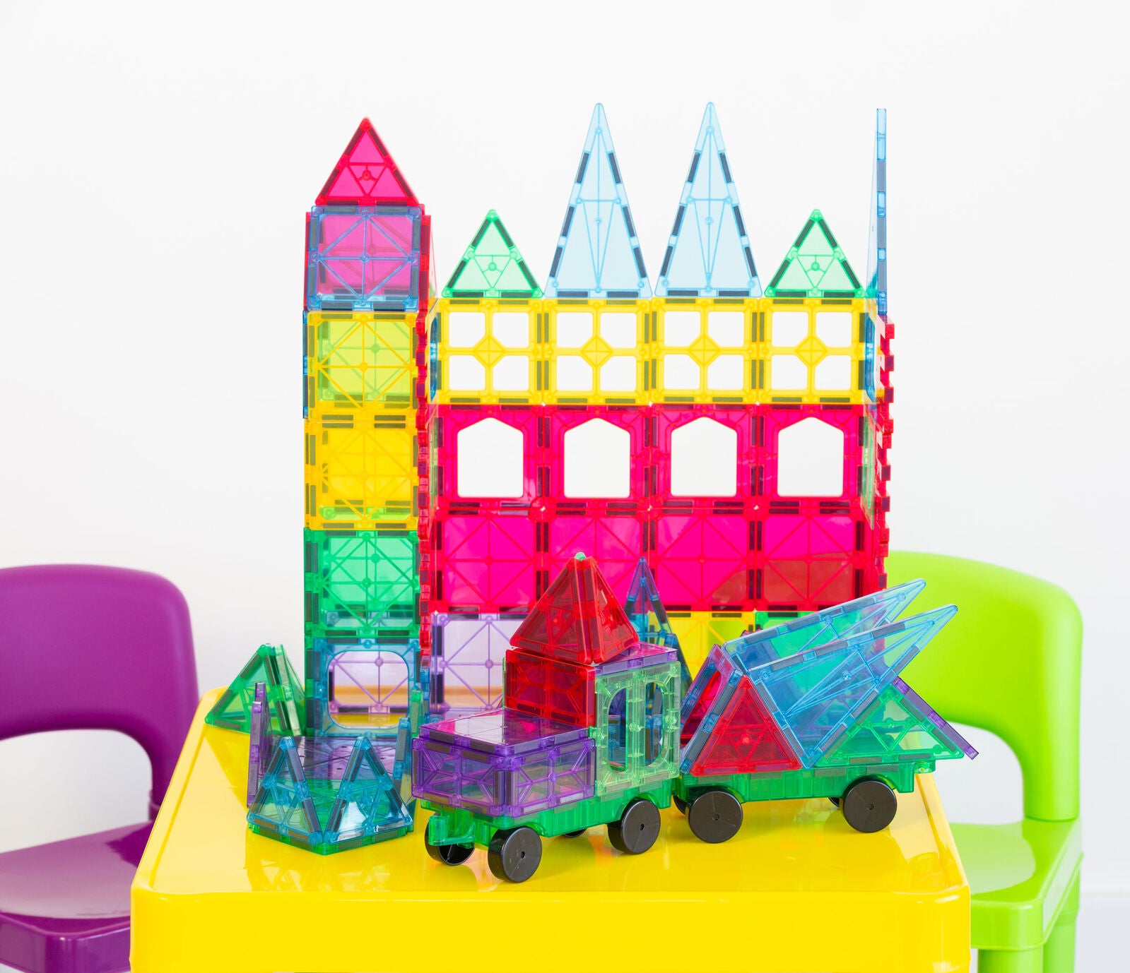 120 Pcs non-toxic STEM Educational, Durable Magnetic Tiles/Puzzle with Storage Bag V196-LZW-804