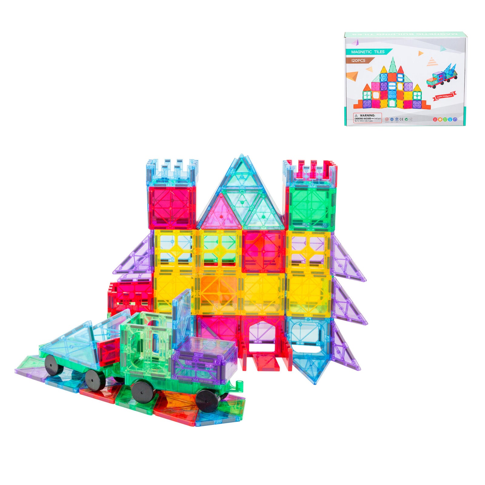 120 Pcs non-toxic STEM Educational, Durable Magnetic Tiles/Puzzle with Storage Bag V196-LZW-804