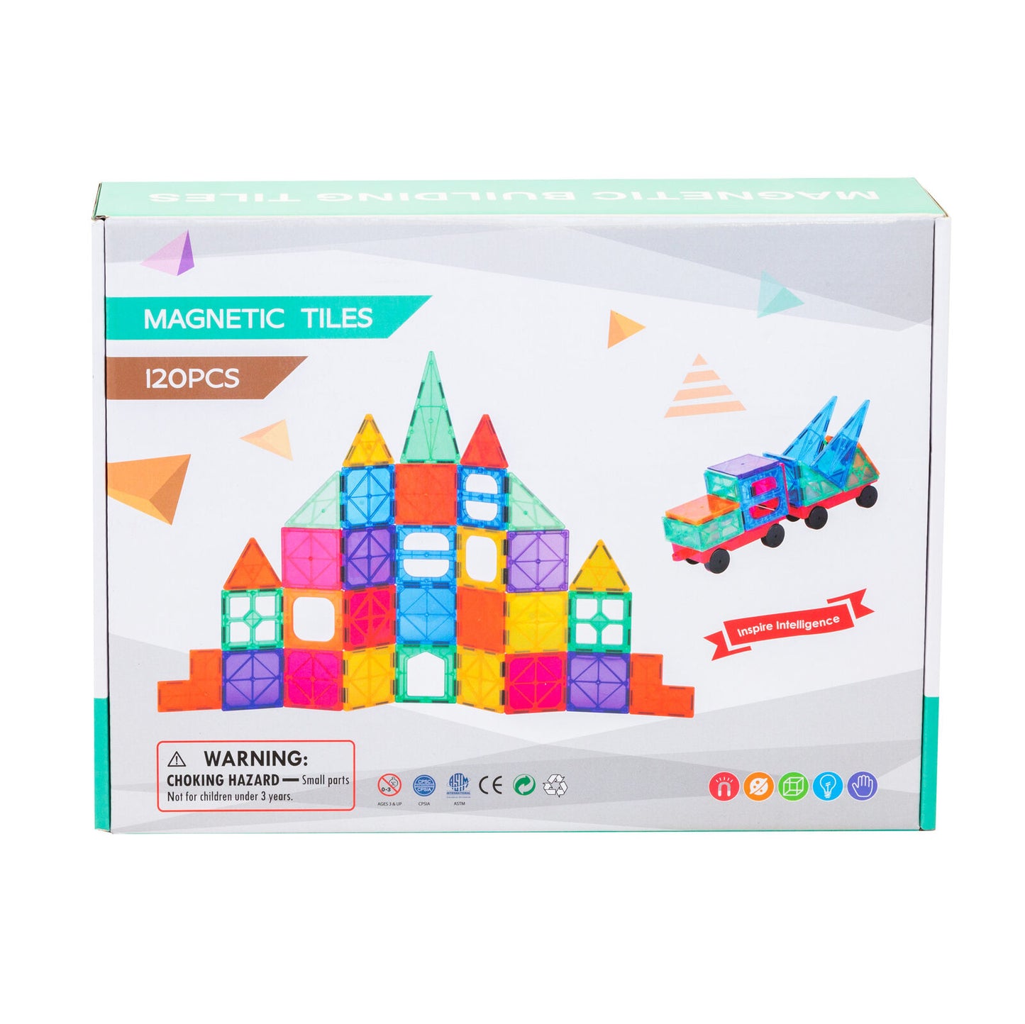 120 Pcs non-toxic STEM Educational, Durable Magnetic Tiles/Puzzle with Storage Bag V196-LZW-804