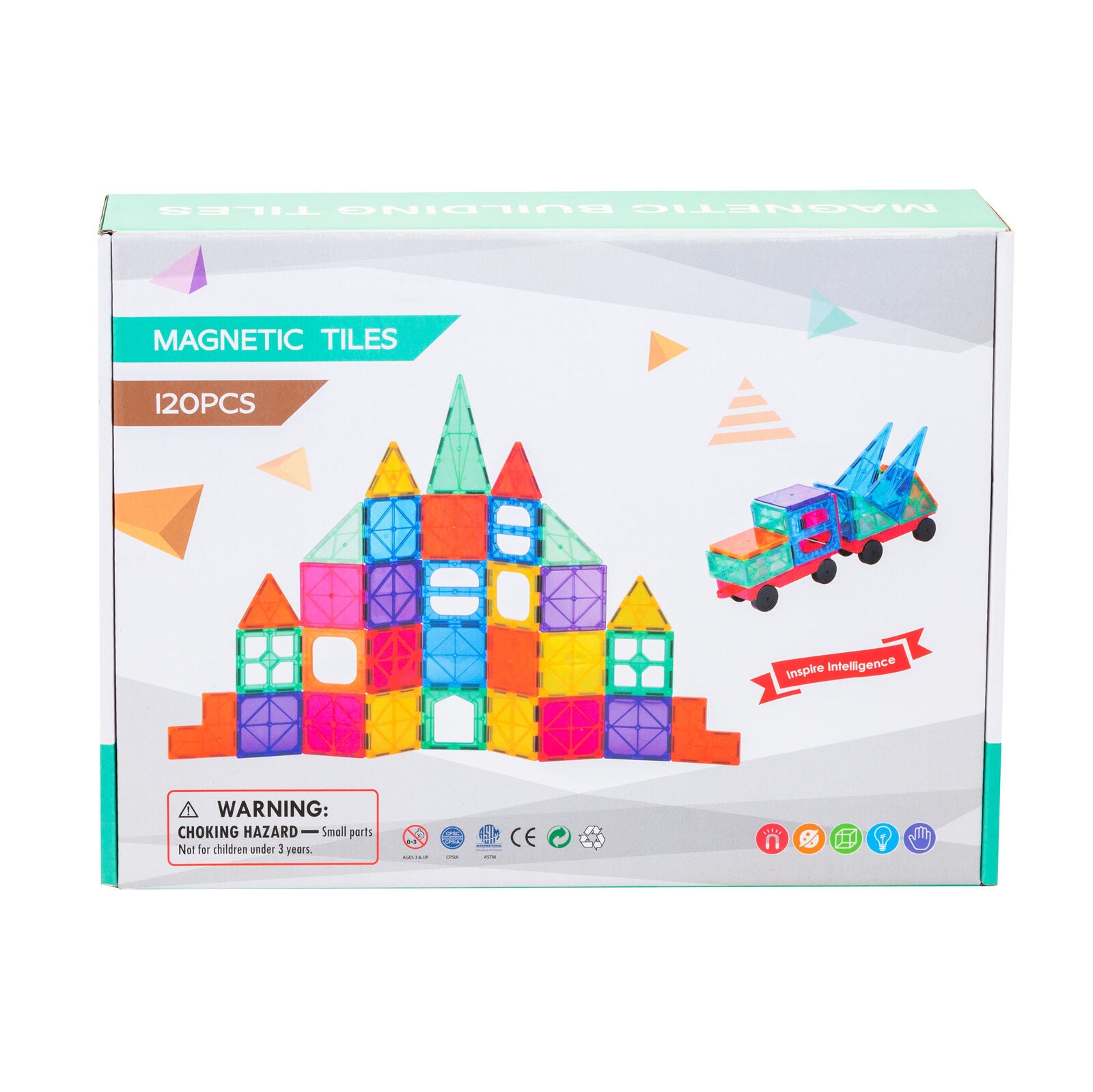 120 Pcs non-toxic STEM Educational, Durable Magnetic Tiles/Puzzle with Storage Bag V196-LZW-804