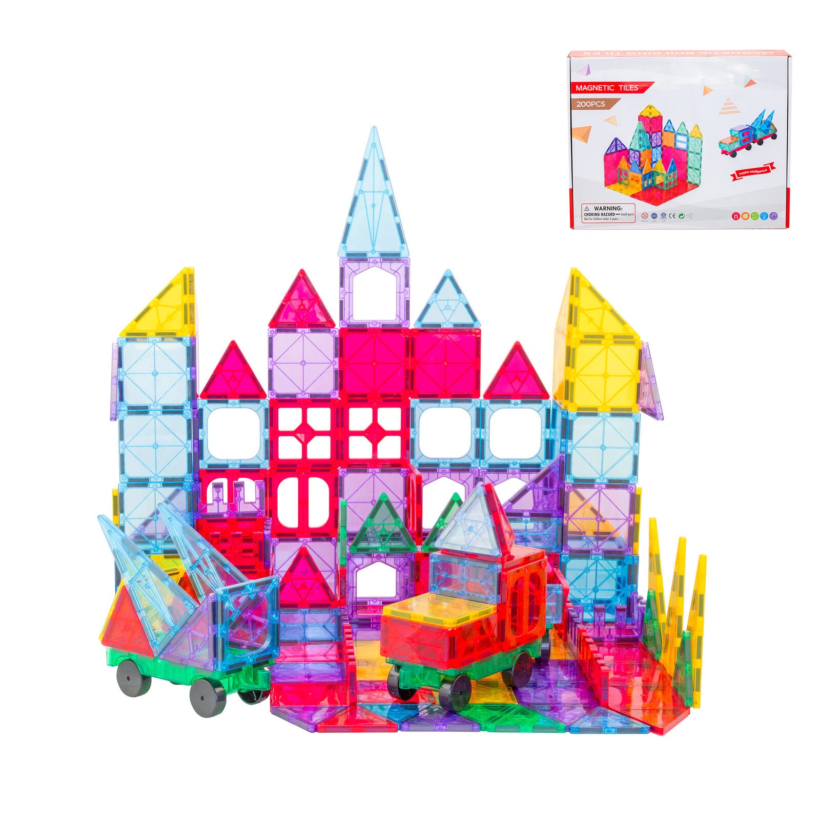 200 Pcs non-toxic STEM Educational, Durable Magnetic Tiles/Puzzle with Storage Bag V196-LZW-805