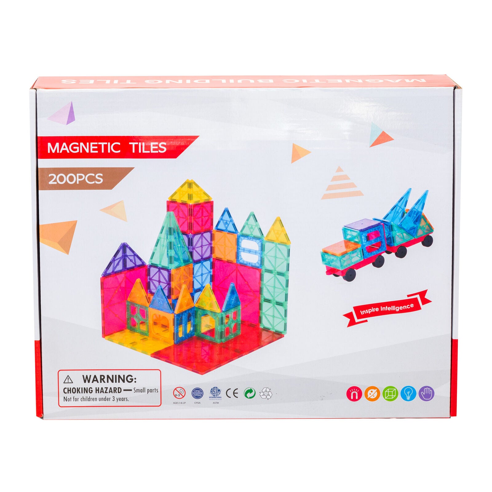 200 Pcs non-toxic STEM Educational, Durable Magnetic Tiles/Puzzle with Storage Bag V196-LZW-805