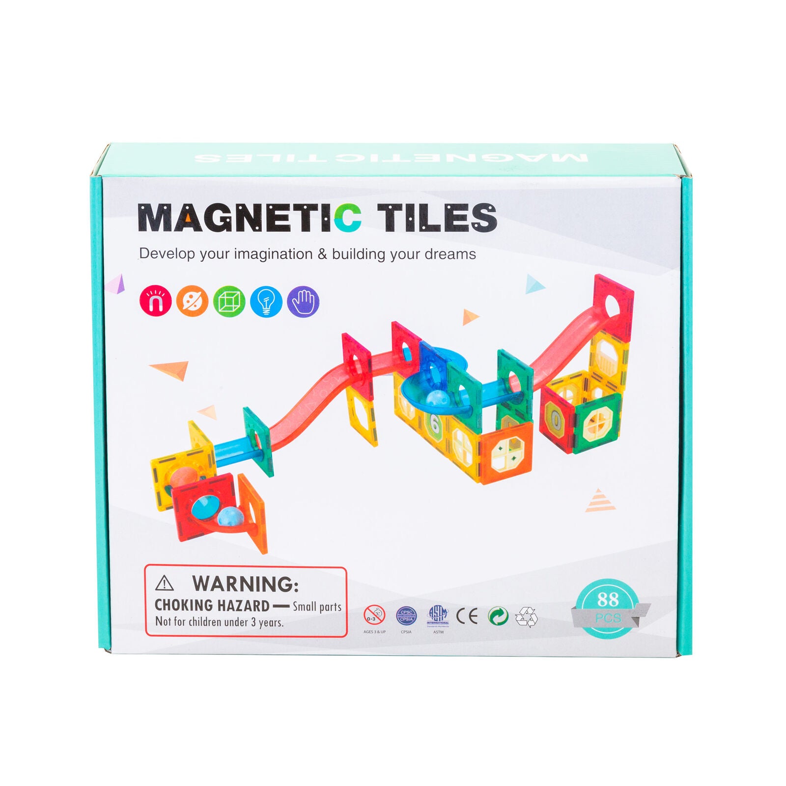 88 Pcs non-toxic STEM Educational, Durable Magnetic Tiles/Puzzle with Storage Bag V196-LZW-806