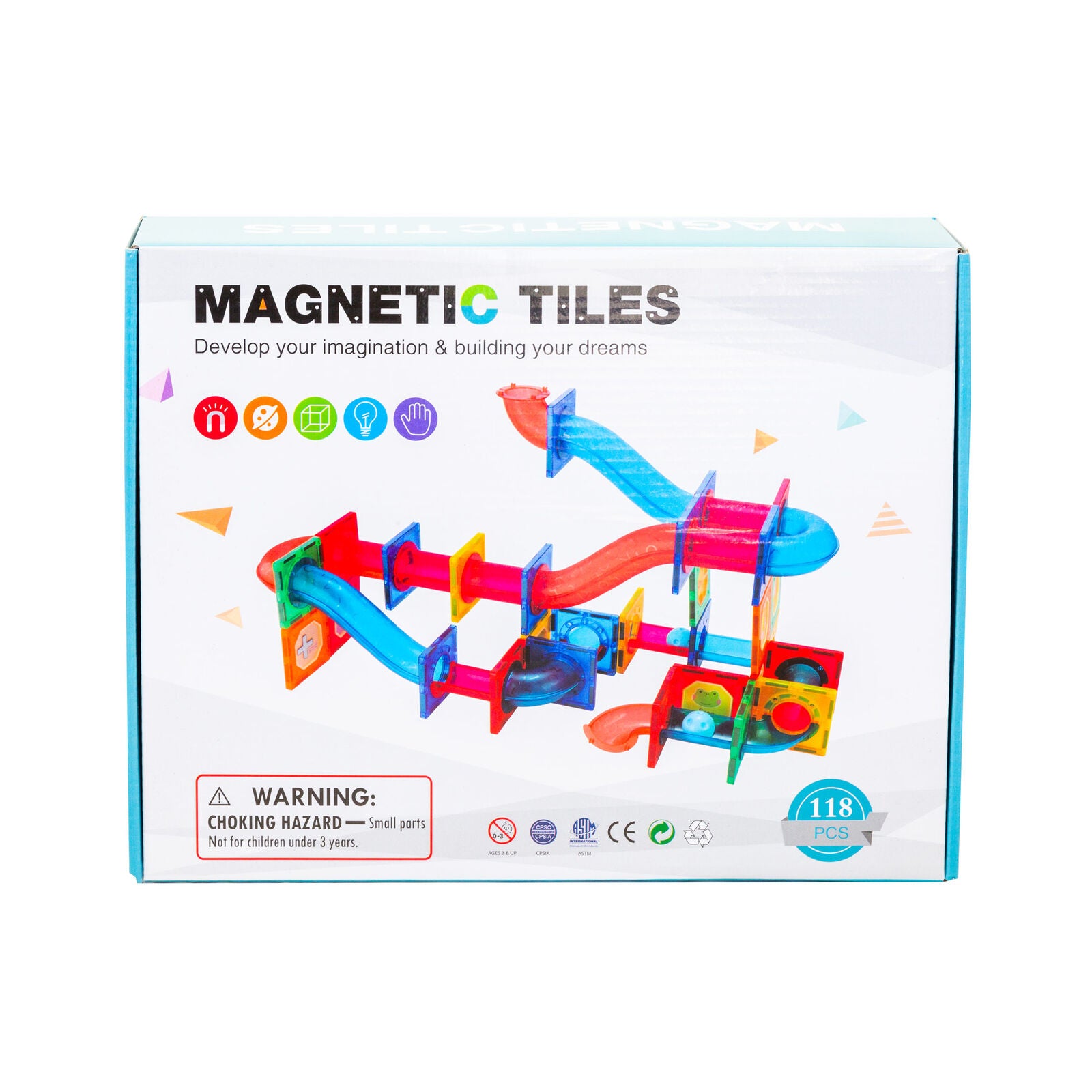 118 Pcs non-toxic STEM Educational, Durable Magnetic Tiles/Puzzle with Storage Bag V196-LZW-807