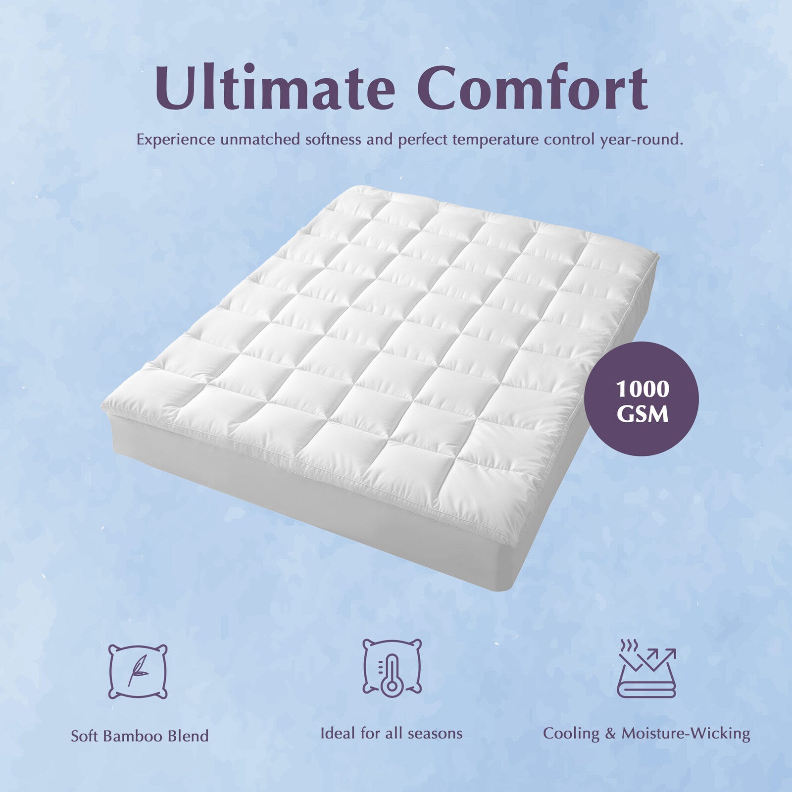 Hypoallergenic, Antibacterial w/ 100% Microfiber filling Mattress Topper - QUEEN V196-MTQ200_K