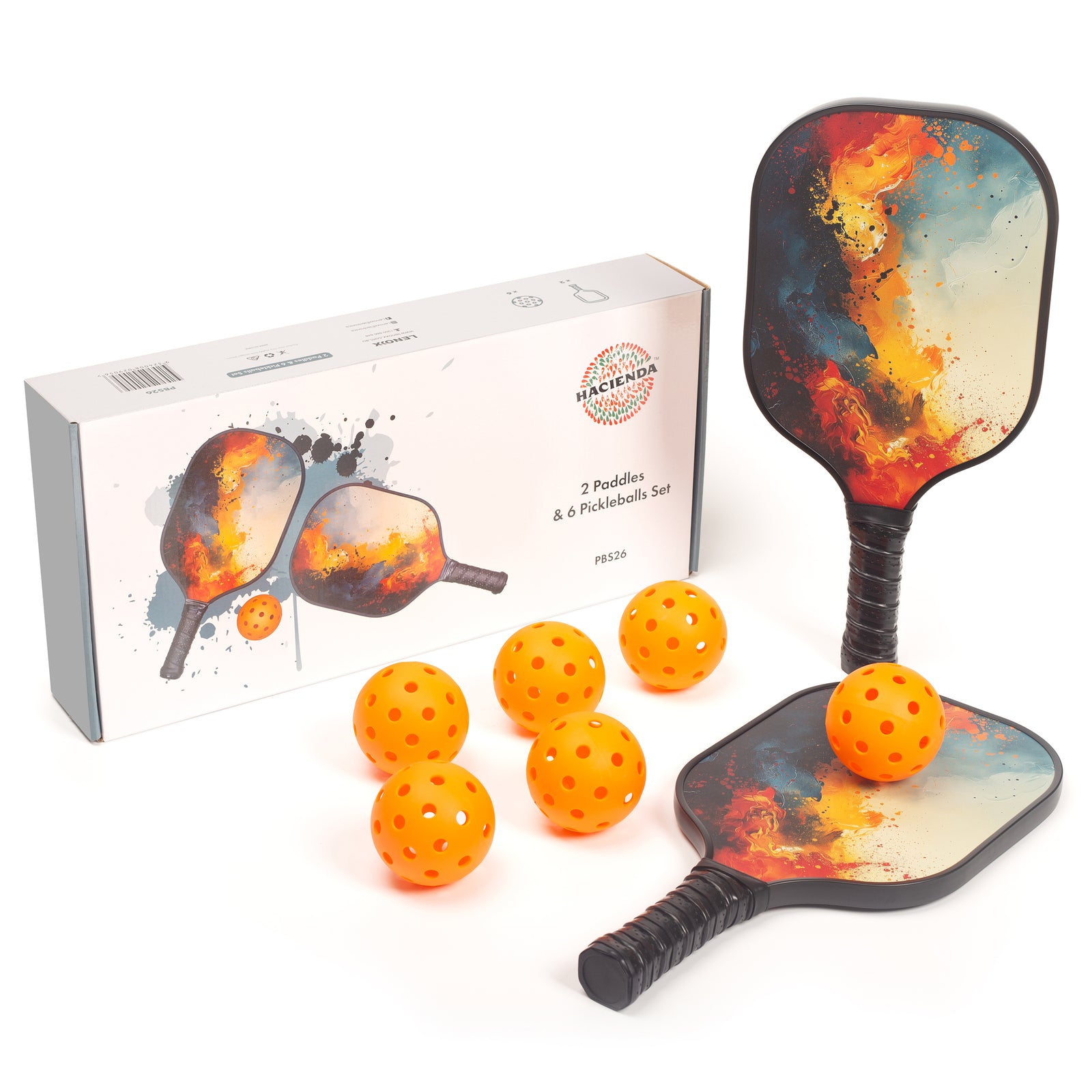 Pickleball Set with 6 Aerodynamic Balls and 2 Fiberglass Paddles V196-PBS26