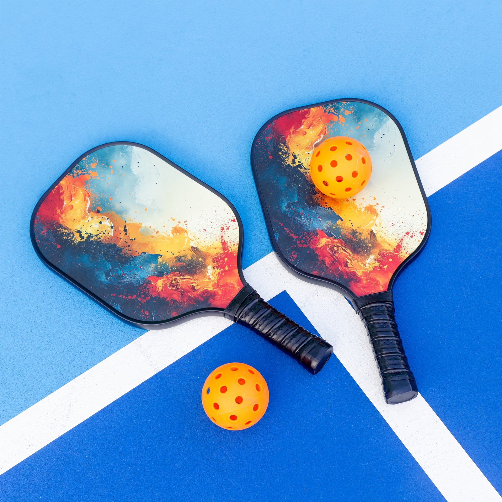 Pickleball Set with 6 Aerodynamic Balls and 2 Fiberglass Paddles V196-PBS26