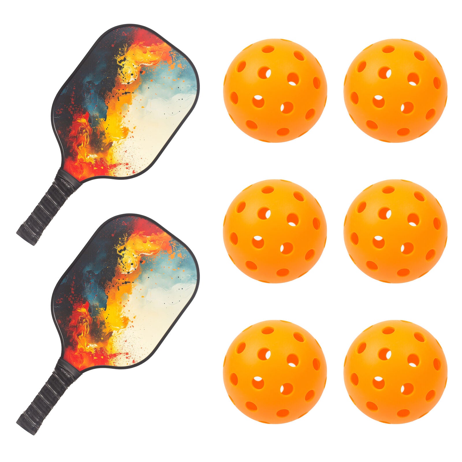 Pickleball Set with 6 Aerodynamic Balls and 2 Fiberglass Paddles V196-PBS26