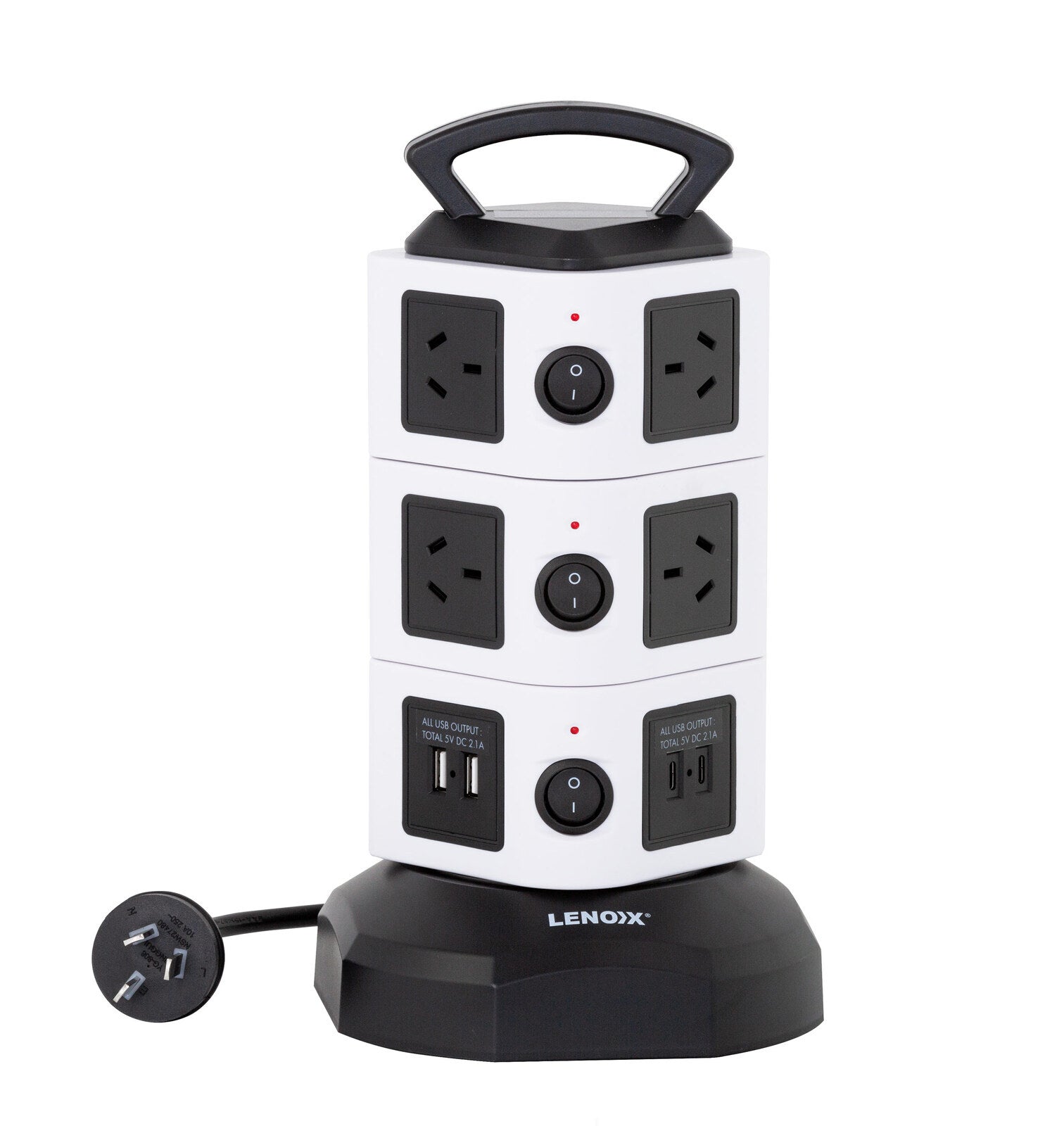 Tower Power Board with 10 Outlets + 2X USB A & 2X USB C V196-PT1010