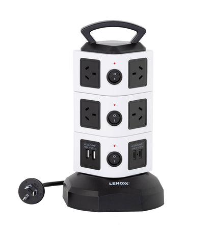 Tower Power Board with 10 Outlets + 2X USB A & 2X USB C V196-PT1010
