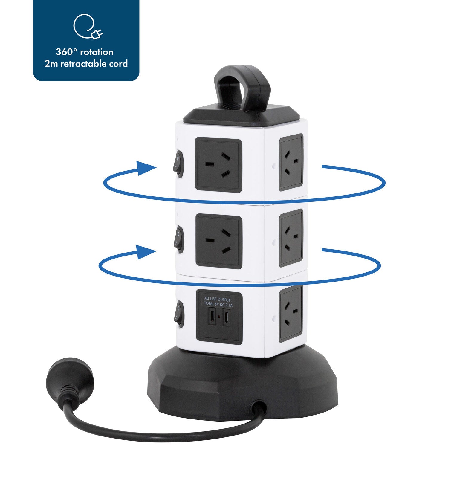 Tower Power Board with 10 Outlets + 2X USB A & 2X USB C V196-PT1010