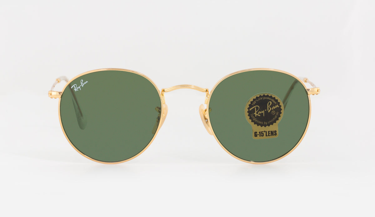 Classic Round Metal Sunglasses in Gold and Green V196-RB3447-001