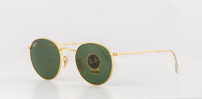 Classic Round Metal Sunglasses in Gold and Green V196-RB3447-001