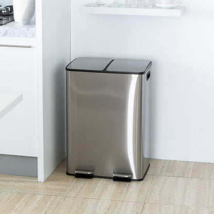 Stainless Steel Dual Compartment (30L each Section) Pedal Operation Rubbish Bin V196-SB80