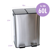 Stainless Steel Dual Compartment (30L each Section) Pedal Operation Rubbish Bin V196-SB80
