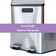 Stainless Steel Dual Compartment (30L each Section) Pedal Operation Rubbish Bin V196-SB80