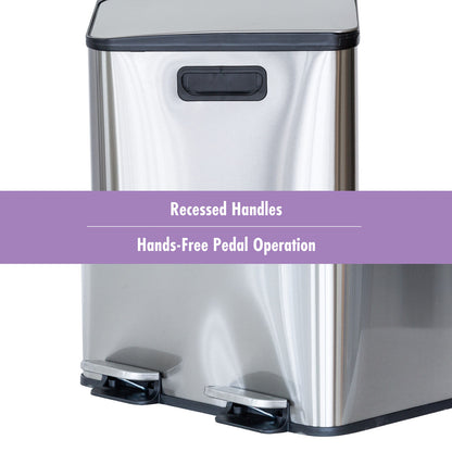 Stainless Steel Dual Compartment (30L each Section) Pedal Operation Rubbish Bin V196-SB80