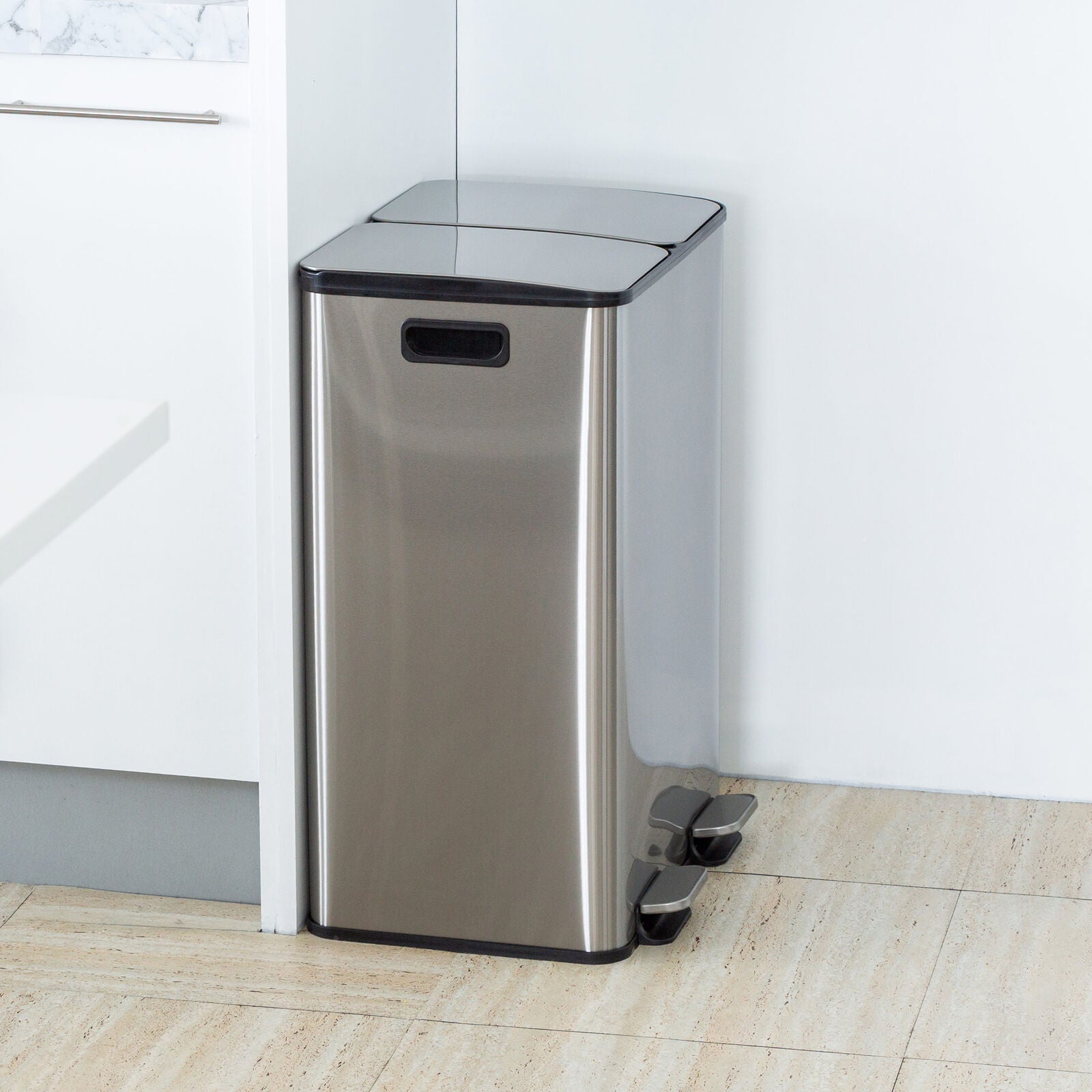 Stainless Steel Dual Compartment (30L each Section) Pedal Operation Rubbish Bin V196-SB80