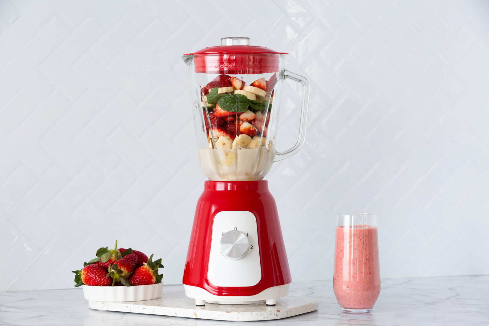 500W Glass Blender with Two Adjustable Speeds 1.5L - Red V196-TB100R